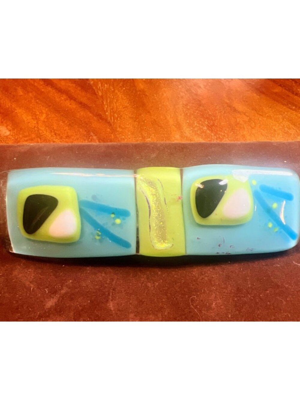 Handmade French Blue & Green Glass Hair Clip Barrette 4 Inches Made in France - Picture 4 of 7
